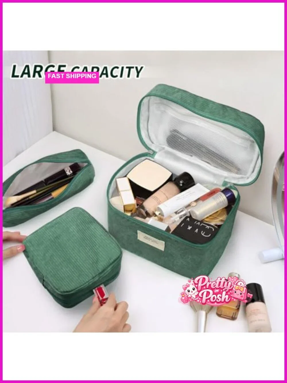 4 Pcs Corduroy Makeup Bag Set Cosmetic Travel Pouch Set with Zipper